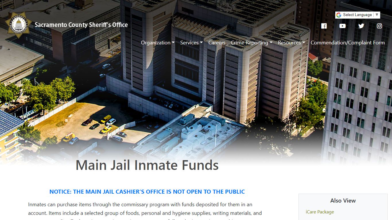 Main Jail Inmate Funds - Sacramento County Sheriff's Department